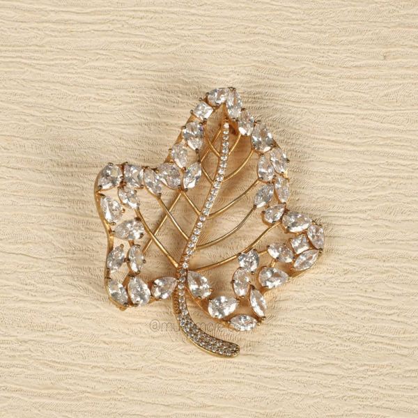 Diamond Studded Maple Brooch Pin