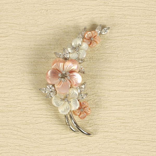 Mother Of Pearl Flowers Stems Unisex Brooch