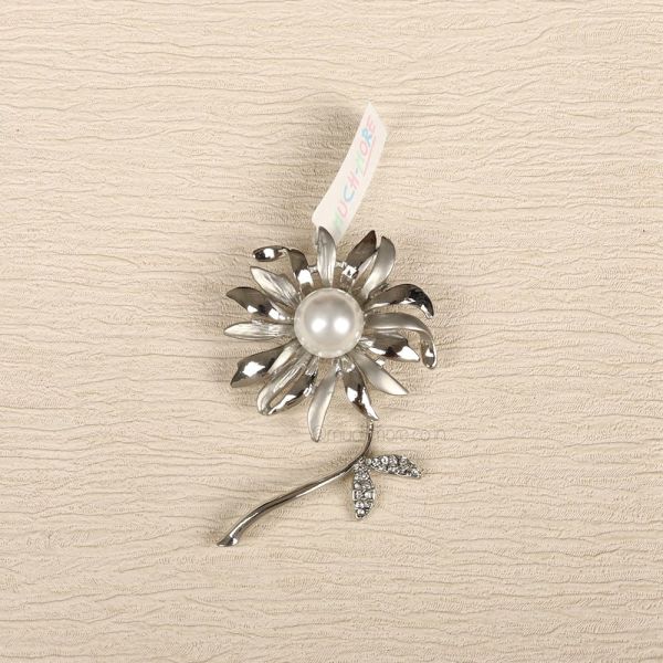 Silver Tone Flower Stick Pin Brooch