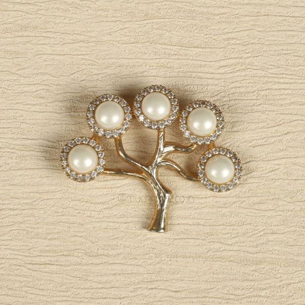AD Pearl Gold Tone Tree Brooch Pin