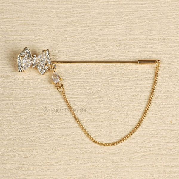 Bow Gold Engraving Chain Brooch/Lapel Pin