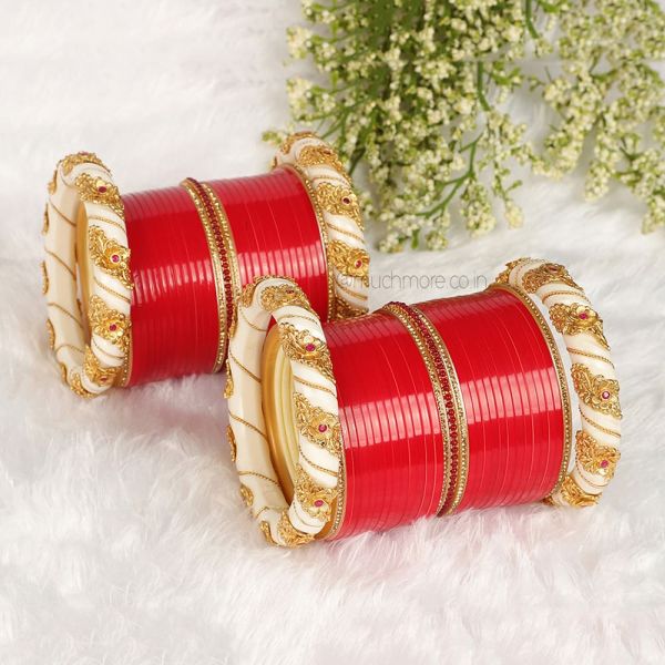 Rajasthani White Bangles With Red Chura By Much More