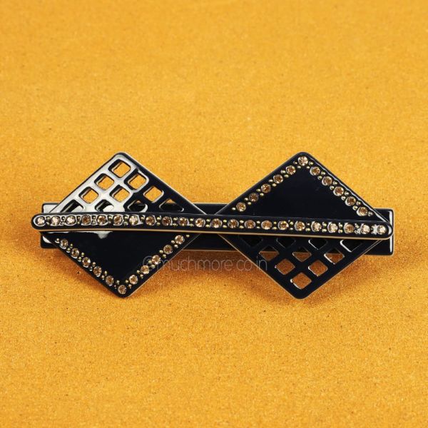Solid Black Embellished Hair Clip For Woman