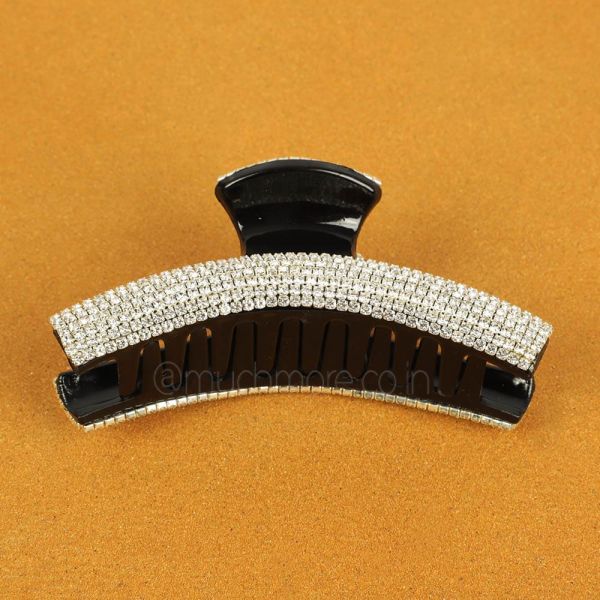 Women Black Silver Embellished Claw Clips