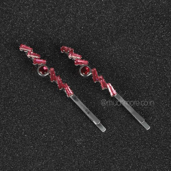 Women Silver And Red Crystal Hair Pins