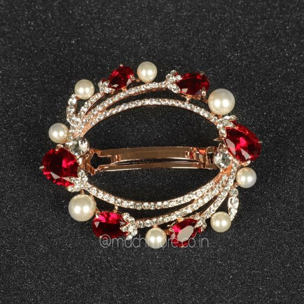 Red Tone Pearl French Barrette Hair Accessories