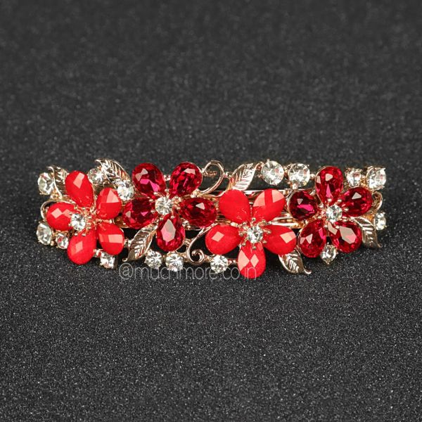 Red Tone Crystal French Barrette Hair Accessories