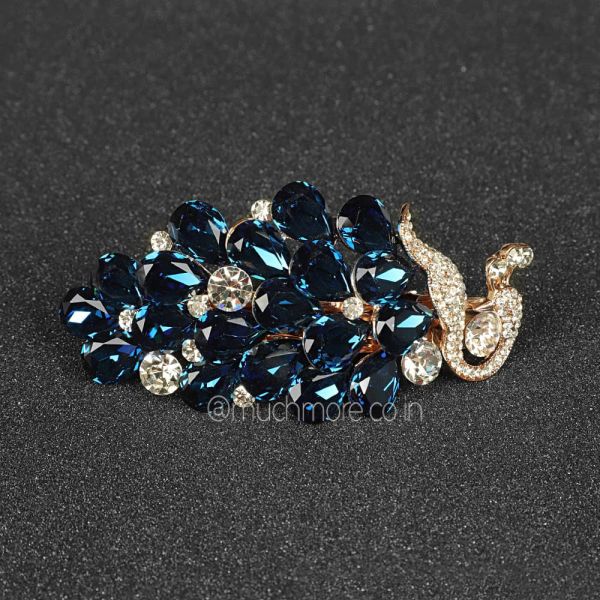 Women Blue Peacock Embellished French Barrette
