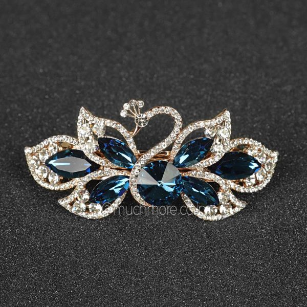 Blue Peacock Crystal Studded  Crystal French Barrette 