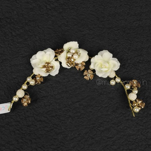 Golden And Off White Hair Flower Accessory