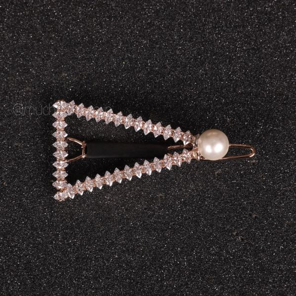 Women Pearl & Stone Embellished French Barrette Clip