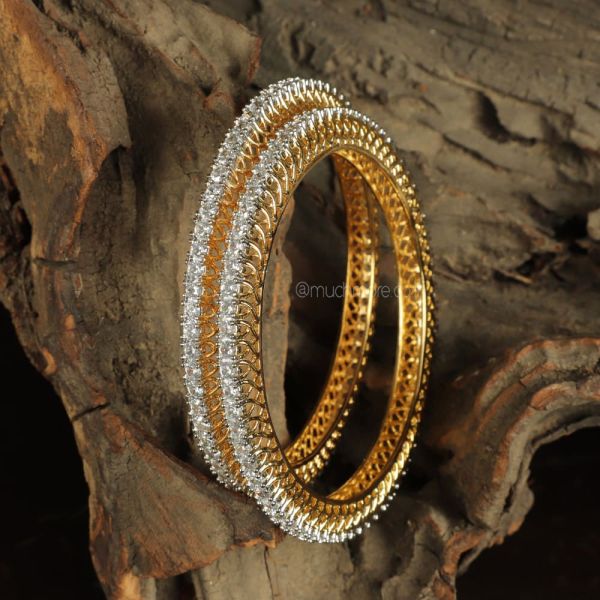 Set Of 2 Gold-Plated White AD-Studded Bangles