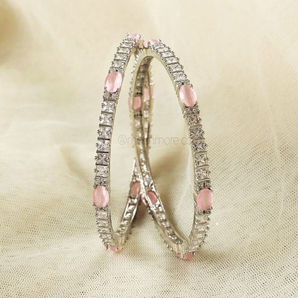 Buy At Best Price Baby Pink Silver Polish AD Bangles