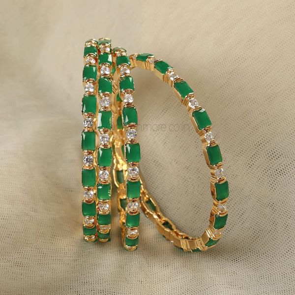 Emerald Green Gold Polish Set Of 4 Bangles