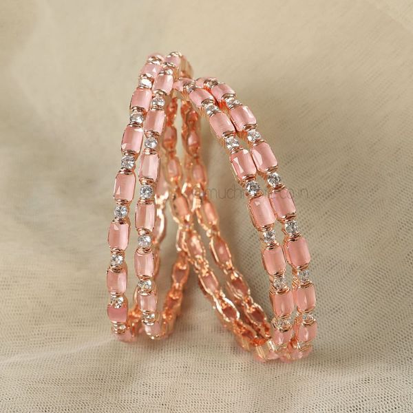 Shop Now Set Of 4 Baby Pink Diamond Bangles 