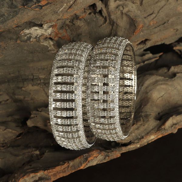  Silver Dimaond Broad Bracelet Style Bangles