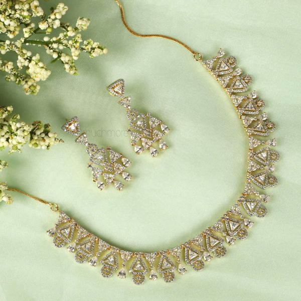 Gold Polish AD Necklace Set For Women