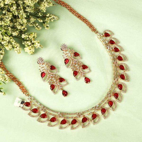 Light Ruby Diamond Necklace With Gold Polish