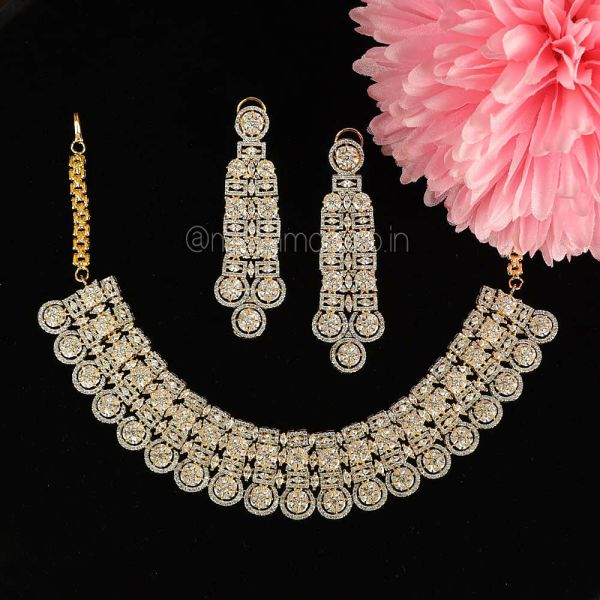 Gold Plated Diamond Necklace For Bride