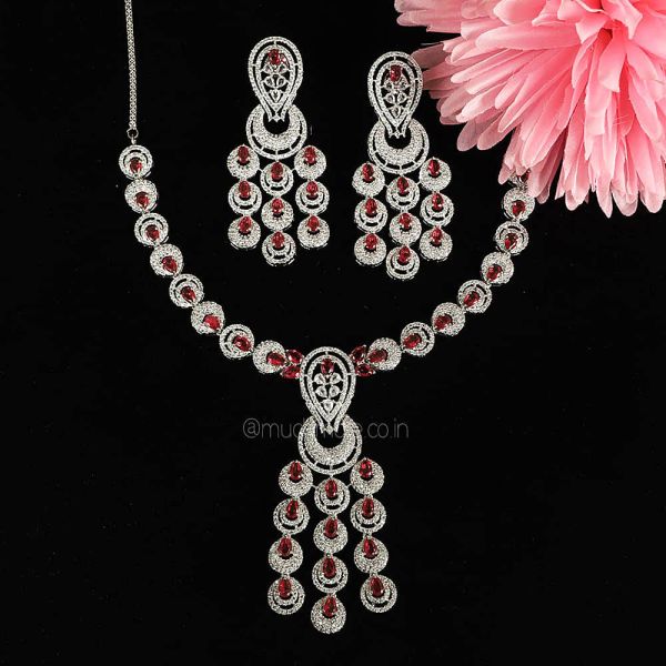 Designer Silver Ruby Diamond Necklace Set