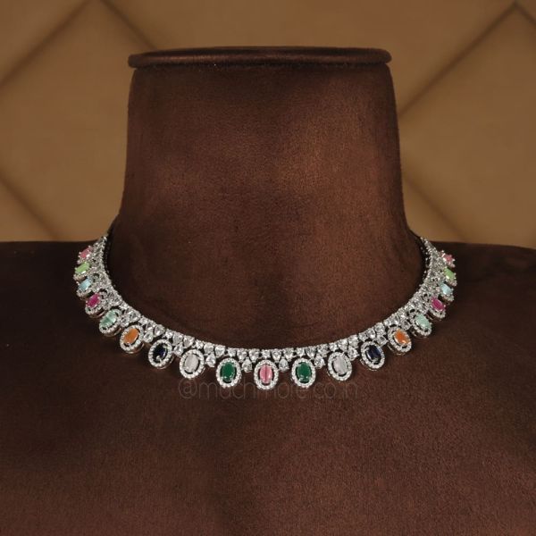 Buy Online Multi Color Silver Polish Light Necklace With Earrings