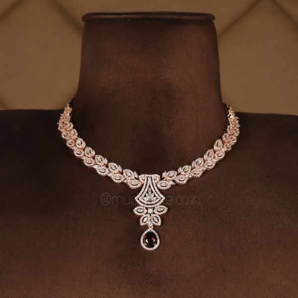 Rose Polish Brown Topaz AD Necklace With Earrings