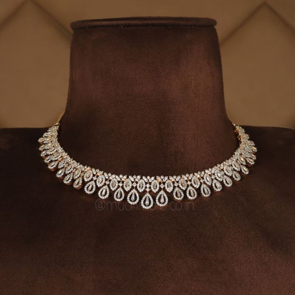 Gold Polish Light Diamond Necklace With Earrings