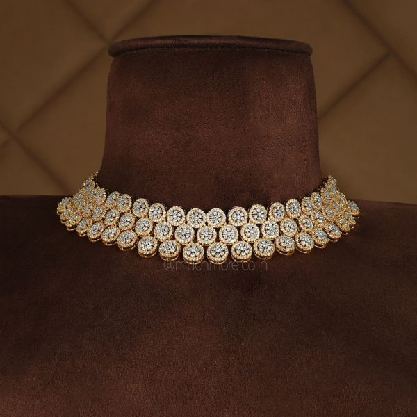 Gold Plated Diamond Studded Statement Necklace Set