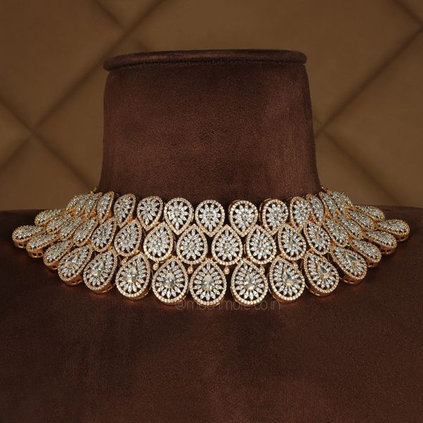 Shop Now Gold Plated Diamond Statement Choker Necklace