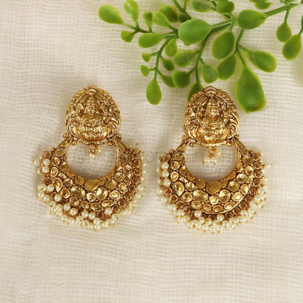 Gold Tone Temple Work Chandbali Earrings