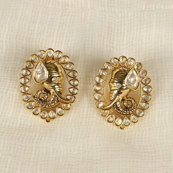 Classic Gold Tone Ganesha Tops Earrings
