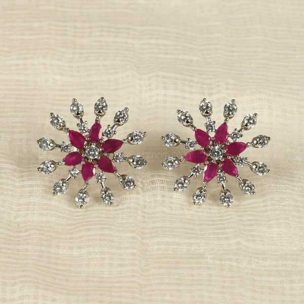 Flora Style Ruby And White Small Tops Earrings