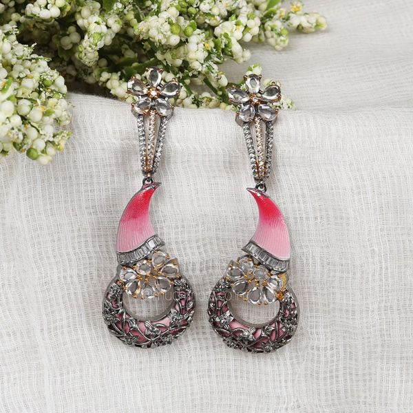 Fuchsia Pink Different Pattern AD Earrings