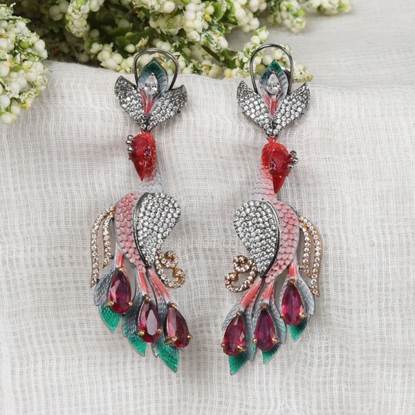 Peacock Multi Color Diamond Earrings