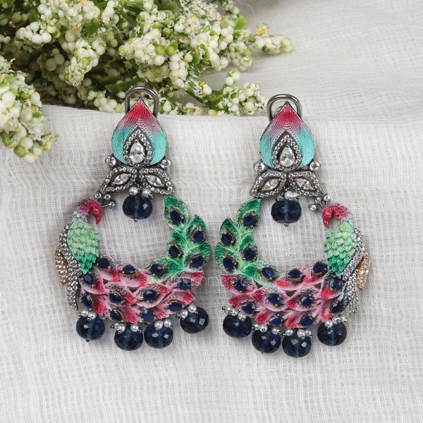 Peacock Multi Color Diamond Earring