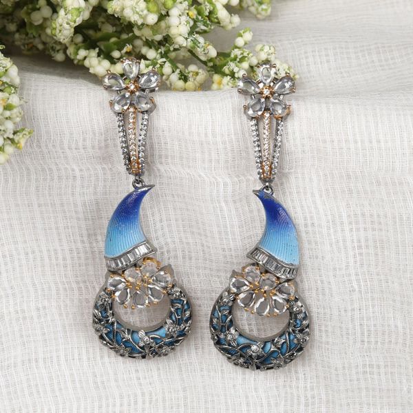 Blue Color Different Pattern AD Earrings