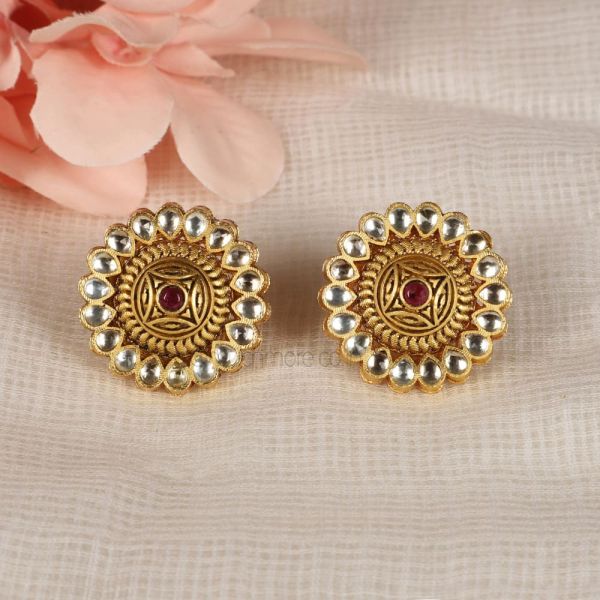 Gold Plated Kundan Round Earrings