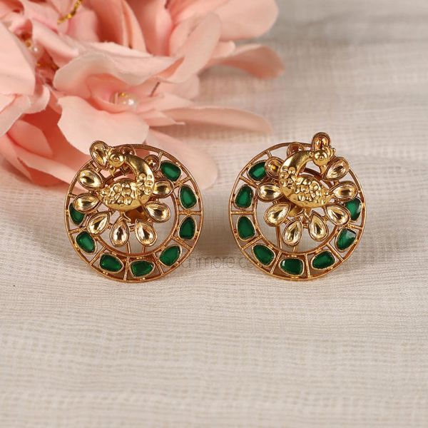 Emerald Green Peacock Round Tops Earrings