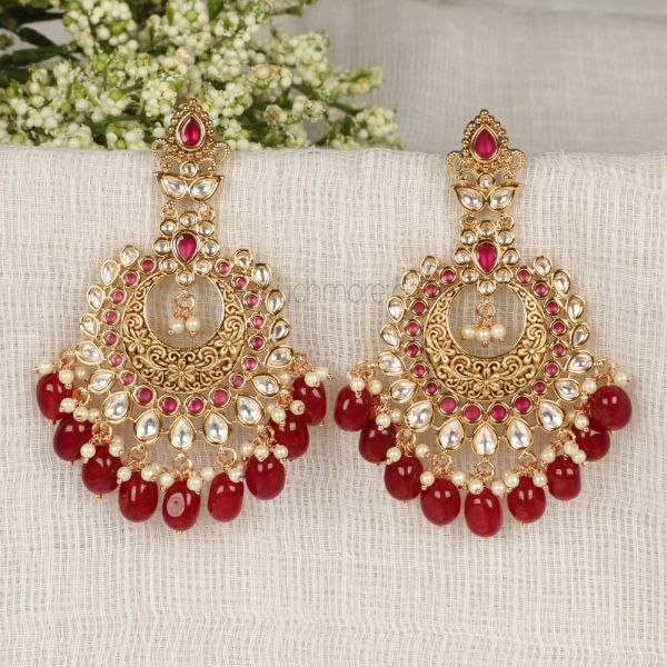 Ruby Kundan Designer Chandbali Earrings Over Sized