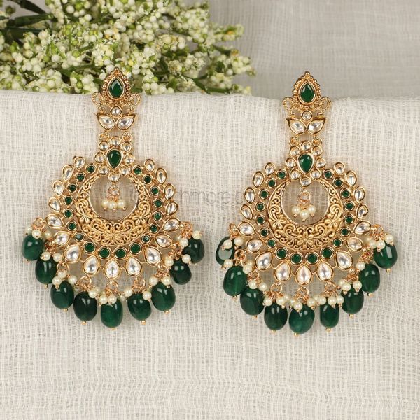 Emerald Green Kundan Designer Chandbali Earrings