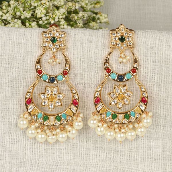  Jadau Navratna Kundan earrings For Women