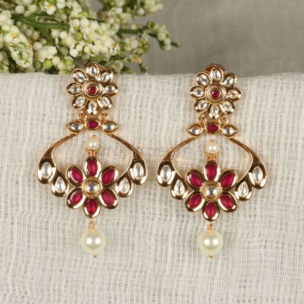 Ruby Color Kundan Designer Earrings For Women