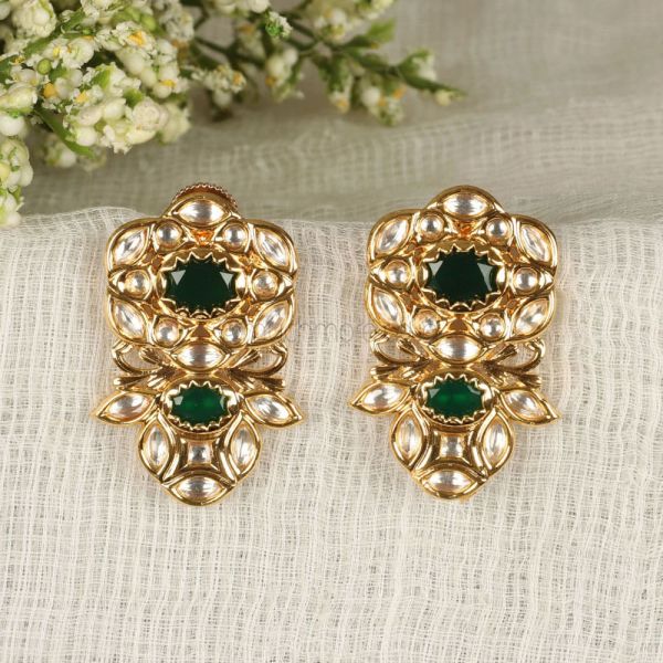 Statement Small Emerald Green Kundan Earrings