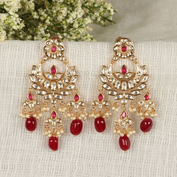 Ruby Hanging Kundan Designer Earrings By Online