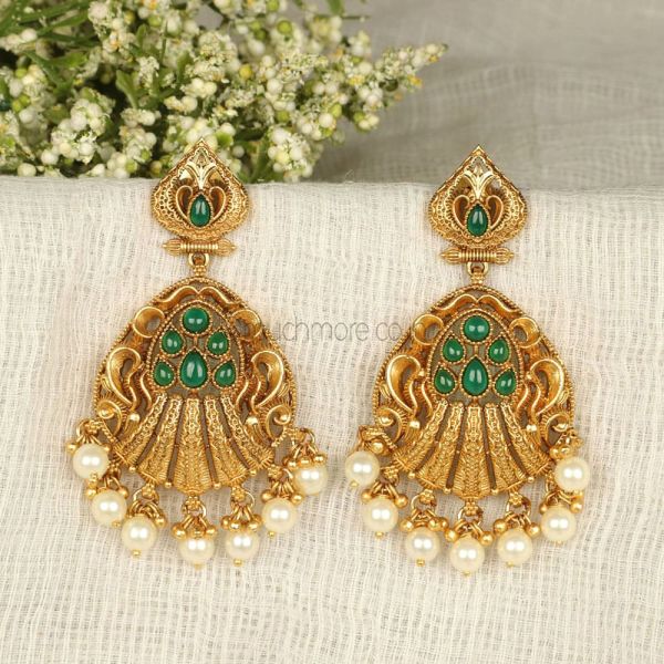 Pearl With Emerald Green Color Traditional Earrings