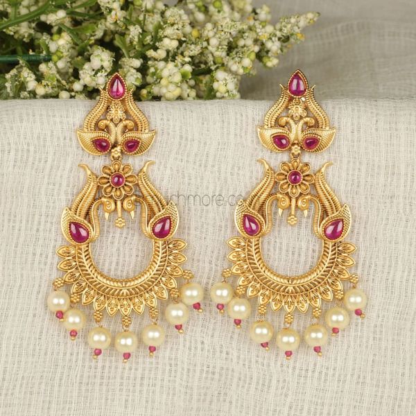Peacock Ruby Gold Polish Designer Earrings