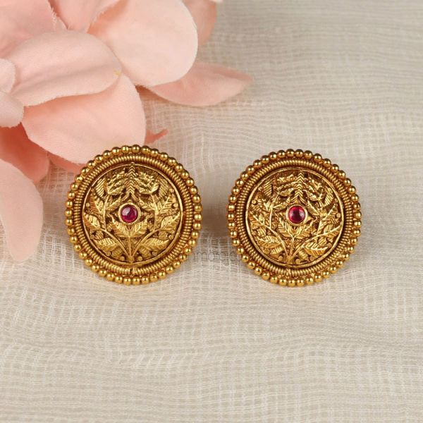 Traditional Gold Plated Circular Earrings Tops