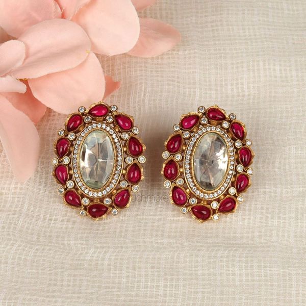 Designer Oval Shape Ruby AD Earings By Much More