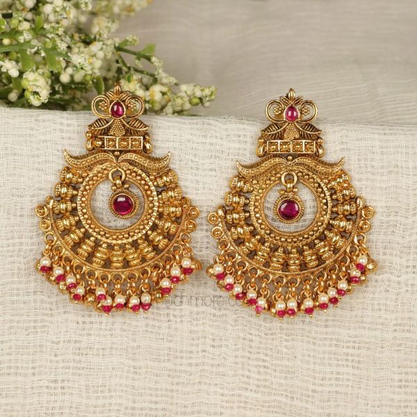 Round Shaped Gold Polish Ruby Earrings