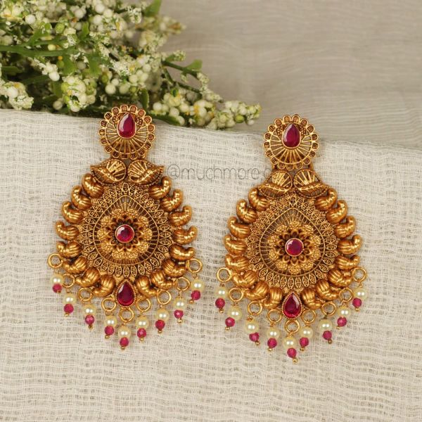 Beads Hanging Gold Polish Traditional Earrings
